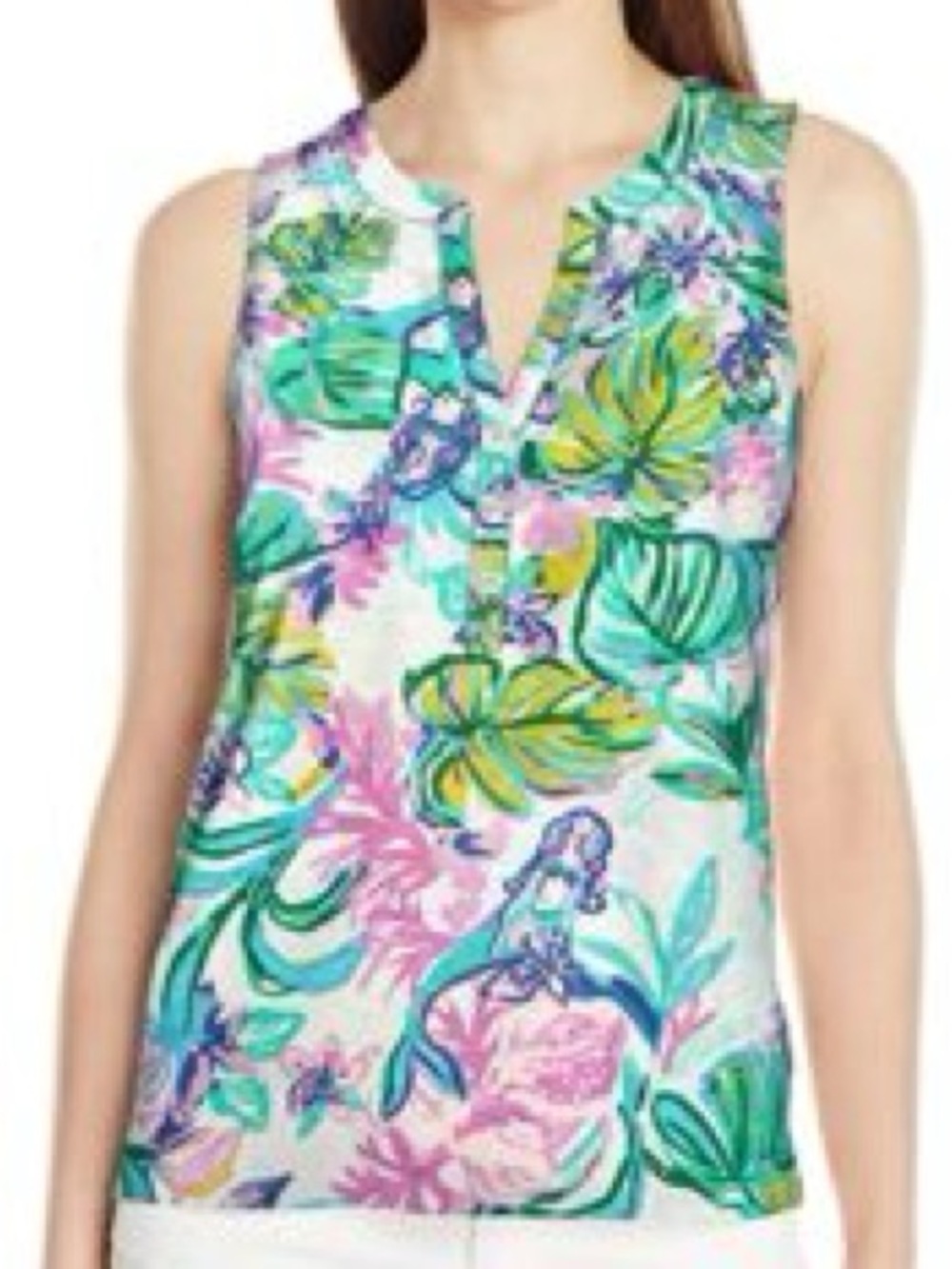 Lilly Pulitzer Sleeveless Tropical Leaf & Floral Cover-Up in Green, Pink & Blue